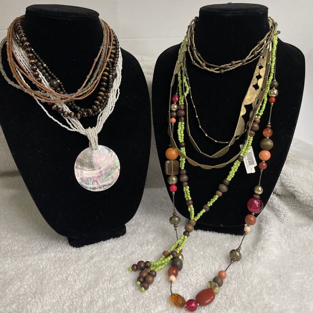 Beach Boho Jewelry Lot Shell Glass Wood Metal Abalone Necklaces Coastal Fun